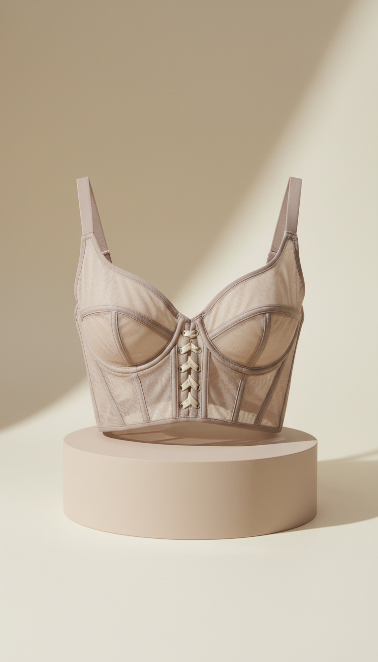 Soft taupe mesh corset bra