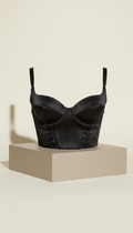 Matte black structured satin bra