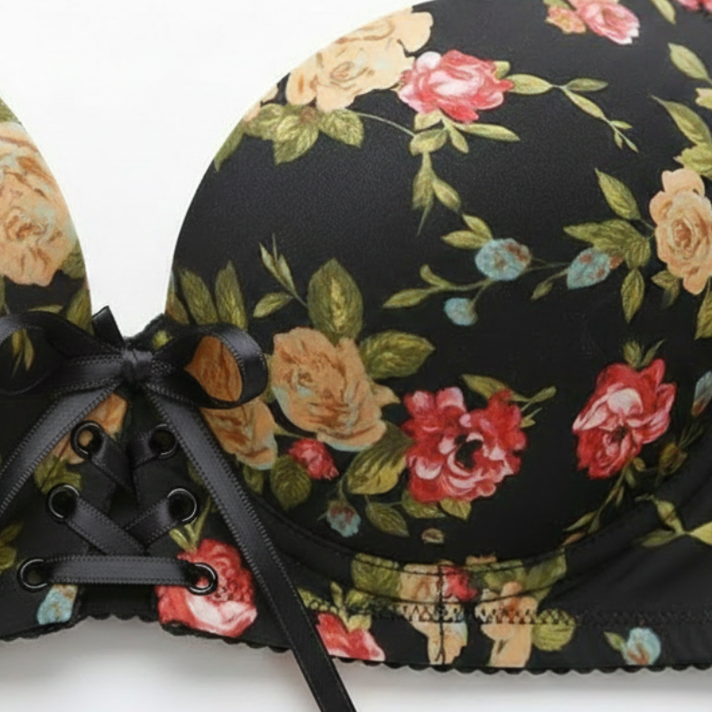 Floral Corset Bra - Black Ribbon