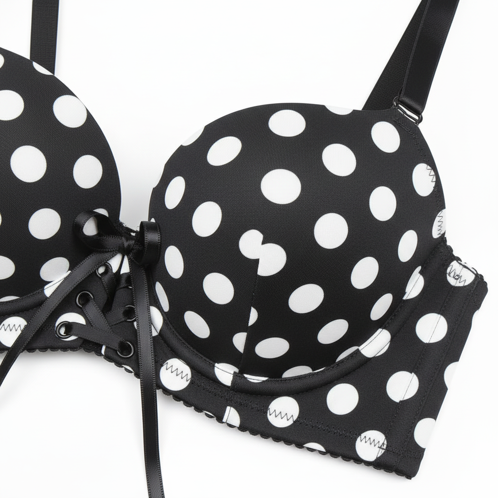 Polka Dot Corset Bra - Close Up Angle